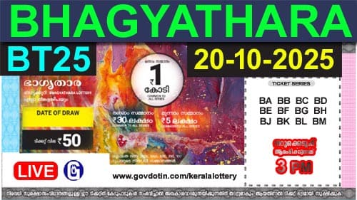 Kerala Lottery Result of Today Bhagyathara (BT-25) 20.10.2025