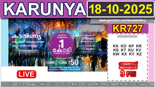 Kerala Lottery Result Today 18.10.2025 – Karunya KR-727 Draw Live Result