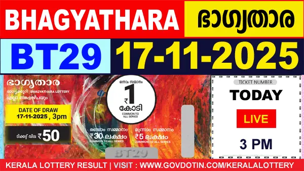 Kerala Lottery Result of Today Bhagyathara (BT-29) 17.11.2025