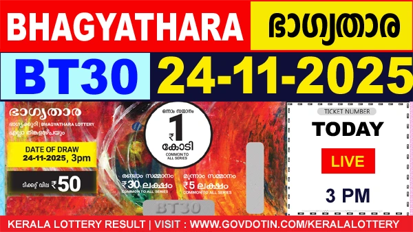 Kerala Lottery Result of Today Bhagyathara (BT-30) 24.11.2025