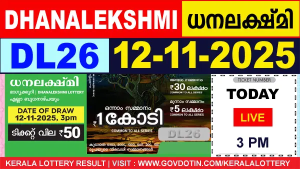 Dhanalekshmi (DL-26) 12.11.2025 Kerala Lottery Result View Live & Download PDF