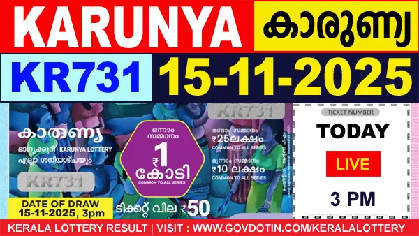 Kerala Lottery Result of Today Karunya (KR-731) 15.11.2025