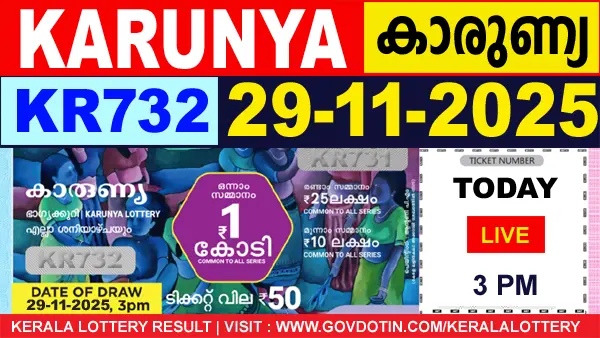 Kerala Lottery Result of Today Karunya (KR-732) 29.11.2025