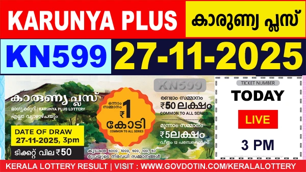 Kerala Lottery Result of Today Karunya Plus (KN-599) 27.11.2025