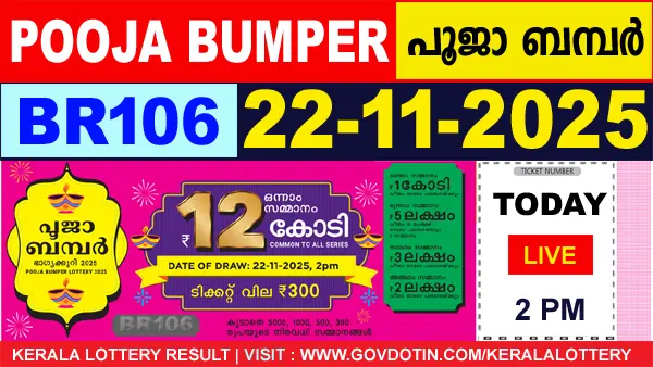 Kerala Lottery Result of Today Pooja Bumper BR106 22.11.2025
