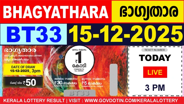 Kerala Lottery Result of Today Bhagyathara (BT-33) 15.12.2025