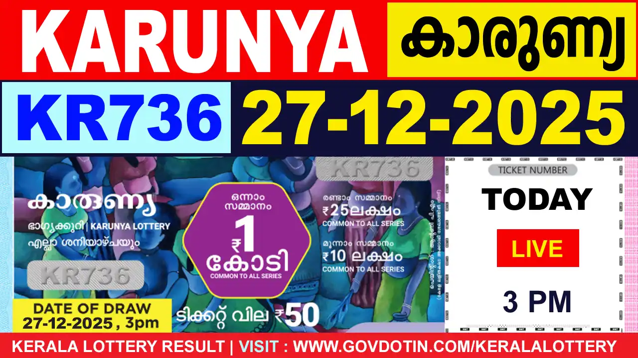 Kerala Lottery Result of Today Karunya (KR-736) 27.12.2025