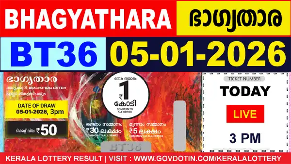 Kerala Lottery Result of Today Bhagyathara (BT-36) 05.01.2026