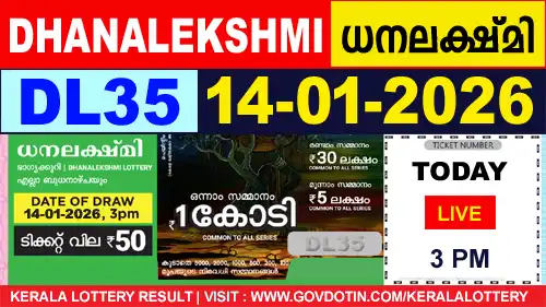 Kerala Lottery Result of Today Dhanalekshmi (DL-35) 14.01.2026