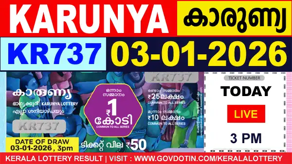 Kerala Lottery Result of Today Karunya (KR-737) 03.01.2026