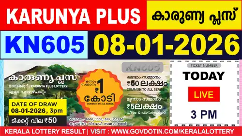 Kerala Lottery Result of Today Karunya Plus (KN-605) 08.01.2026