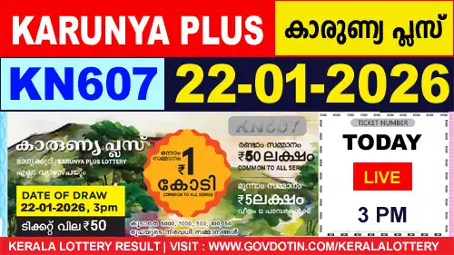 Kerala Lottery Result of Today Karunya Plus (KN-607) 22.01.2026