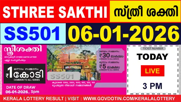 Kerala Lottery Result of Today Sthree Sakthi (SS-501) 06.01.2026