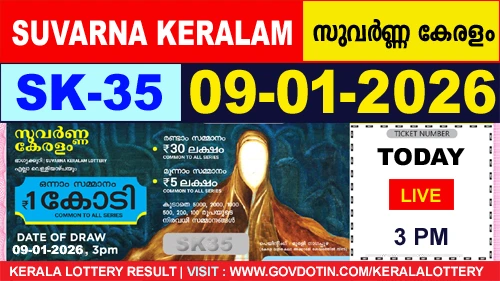 Kerala Lottery Result of Today Suvarna Keralam SK35 09.01.2026