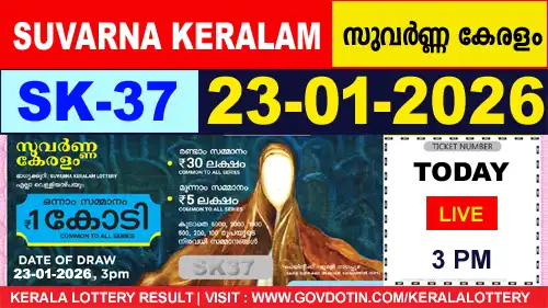 Kerala Lottery Result of Today Suvarna Keralam SK37 23.01.2026