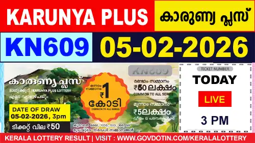 Kerala Lottery Result of Today Karunya Plus (KN-609) 05.02.2026