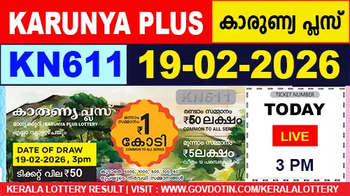 Kerala Lottery Result of Today Karunya Plus (KN-611) 19.02.2026