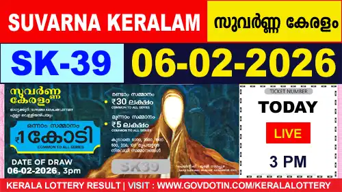 Kerala Lottery Result of Today Suvarna Keralam SK39 06.02.2026
