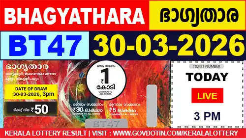 Kerala Lottery Result of Today Bhagyathara (BT-47) 30.03.2026