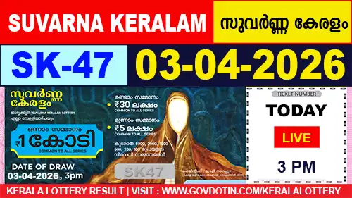 Kerala Lottery Result of Today Suvarna Keralam SK47 03.04.2026