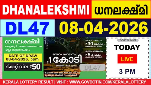 Kerala Lottery Result of Today Dhanalekshmi (DL-47) 08.04.2026