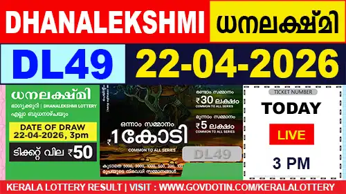 Kerala Lottery Result of Today Dhanalekshmi (DL-49) 22.04.2026