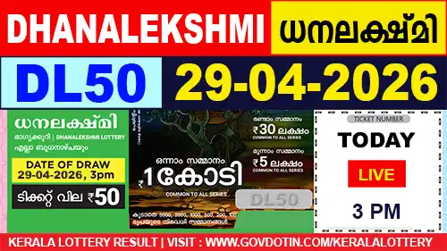 Kerala Lottery Result of Today Dhanalekshmi (DL-50) 29.04.2026