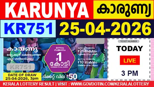 Kerala Lottery Result of Today Karunya (KR-751) 25.04.2026
