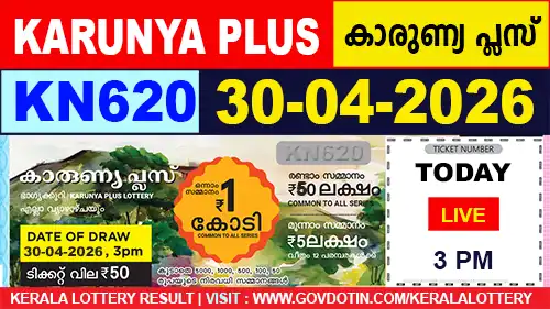 Kerala Lottery Result of Today Karunya Plus (KN-620) 30.04.2026