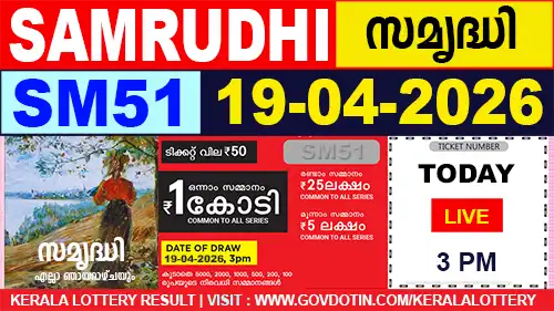 Kerala Lottery Result of Today Samrudhi (SM-51) 19.04.2026