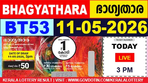 Kerala Lottery Result of Today Bhagyathara (BT-53) 11.05.2026