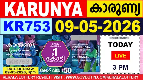 Kerala Lottery Result of Today Karunya (KR-753) 09.05.2026