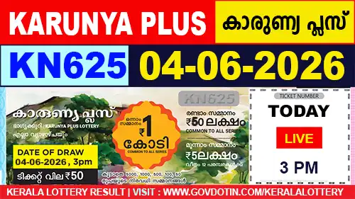 Kerala Lottery Result of Today Karunya Plus (KN-625) 04.06.2026