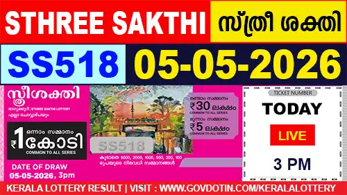 Kerala Lottery Result of Today Sthree Sakthi (SS-518) 05.05.2026