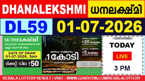 Kerala Lottery Result of Today Dhanalekshmi (DL-59) 01.07.2026