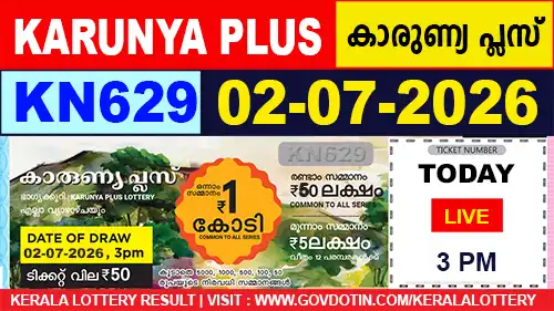 Kerala Lottery Result of Today Karunya Plus (KN-629) 02.07.2026