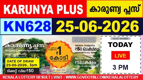 Kerala Lottery Result of Today Karunya Plus (KN-628) 25.06.2026