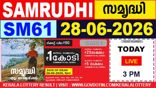 Kerala Lottery Result of Today Samrudhi (SM-61) 28.06.2026