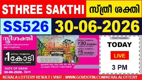 Kerala Lottery Result of Today Sthree Sakthi (SS-526) 30.06.2026