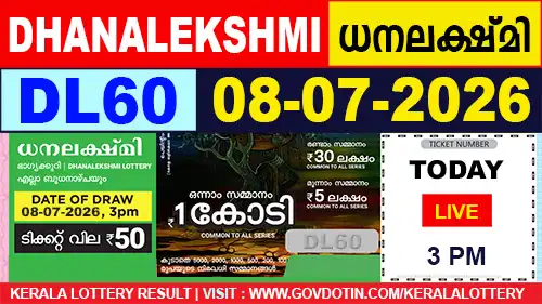 Kerala Lottery Result of Today Dhanalekshmi (DL-60) 08.07.2026