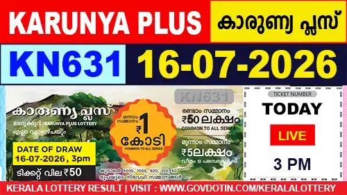 Kerala Lottery Result of Today Karunya Plus (KN-631) 16.07.2026