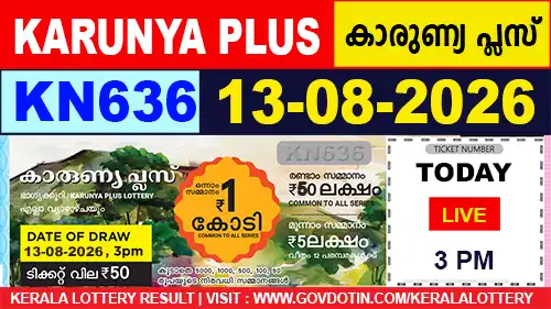 Kerala Lottery Result of Today Karunya Plus (KN-636) 13.08.2026