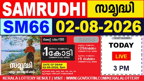 Kerala Lottery Result of Today Samrudhi (SM-66) 02.08.2026