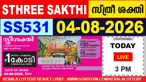 Kerala Lottery Result of Today Sthree Sakthi (SS-531) 04.08.2026