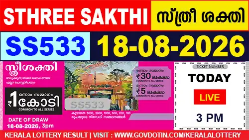 Kerala Lottery Result of Today Sthree Sakthi (SS-533) 18.08.2026
